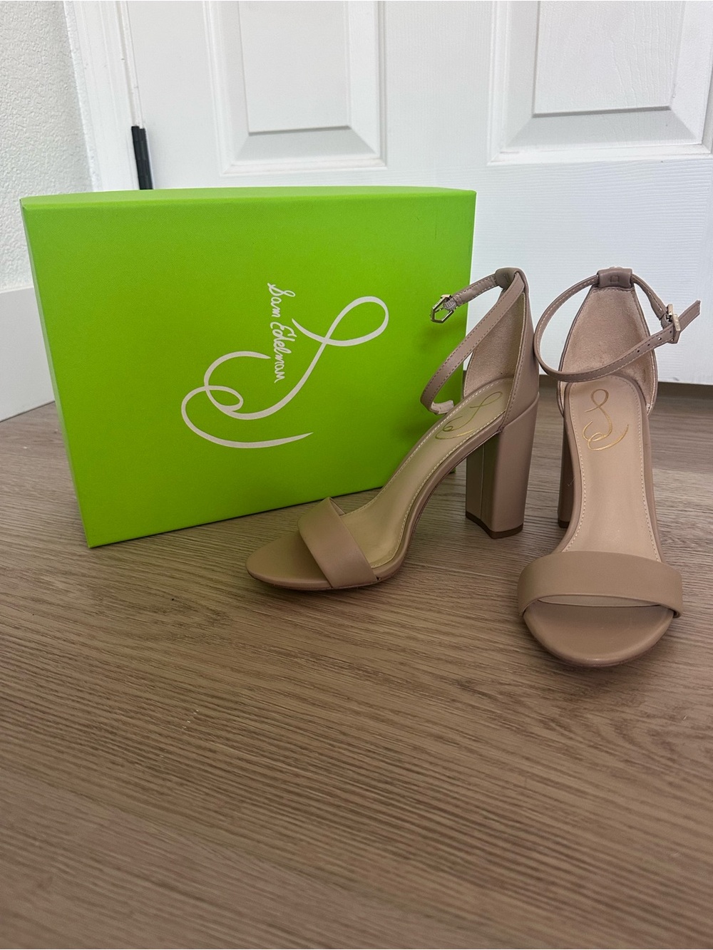 Sam Edelman Taupe Ankle-Strap Block Heel Sandals